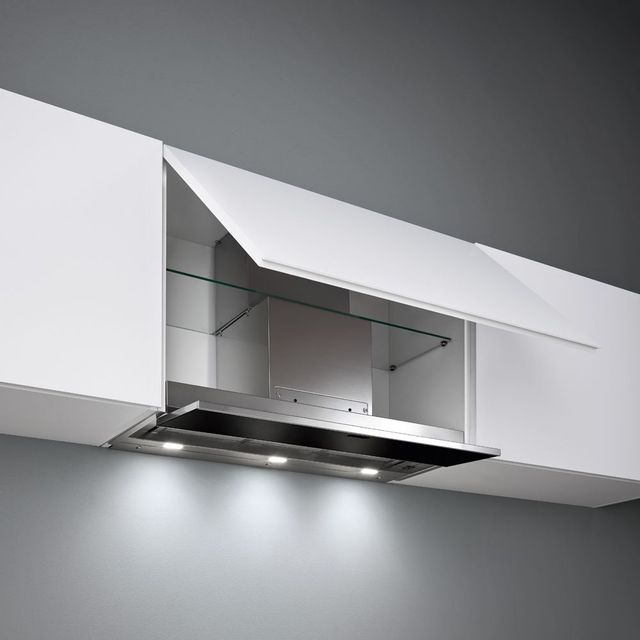 Falmec Design Collection 34" Scotch Brite Stainless Steel with Black Glass Under Cabinet Range Hood-0