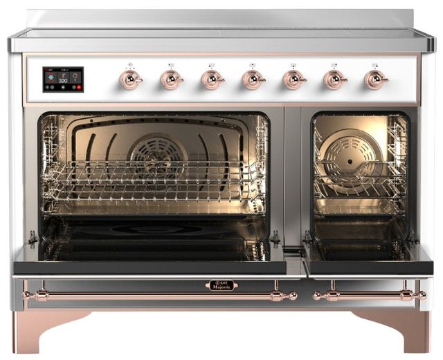 Ilve® Majestic III 48" White Pro Style Induction Range with Triple Glass Door and Copper Trim-1
