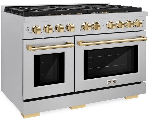 ZLINE Autograph Edition Paramount 48" Satin Stainless Steel Pro Style Dual Fuel Range with Polished Gold Accents-2