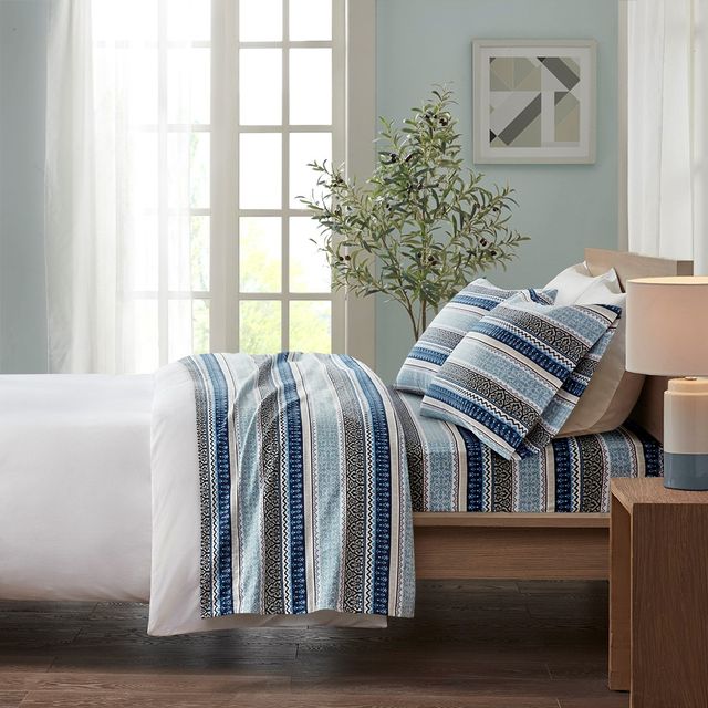 Olliix by True North by Sleep Philosophy Blue Fair Isle Full Cozy 100% Cotton Flannel Printed Sheet Set-3