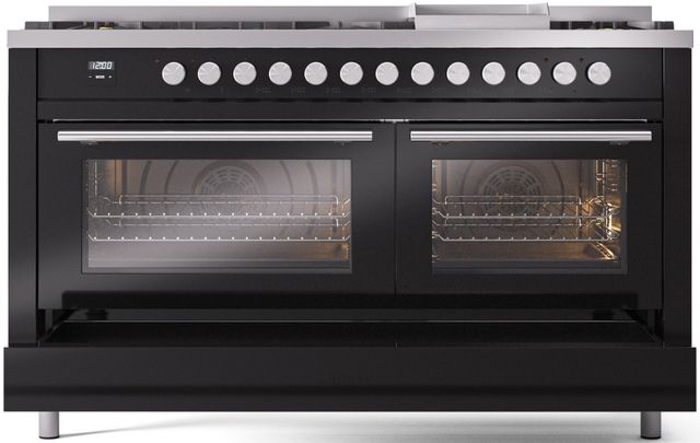 Ilve® Professional Plus II 60" Glossy Black Pro Style Dual Fuel Range-3