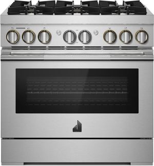 front view of the JennAir® RISE™ 36" Stainless Steel Pro Style Dual Fuel Natural Gas Range