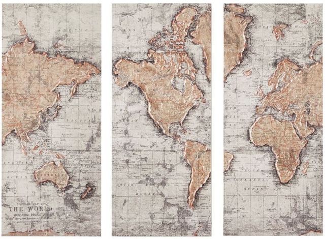 Olliix by Madison Park Map of the World 3 Piece Natural Printed Canvas with Hand Brush Embellishment Set-0