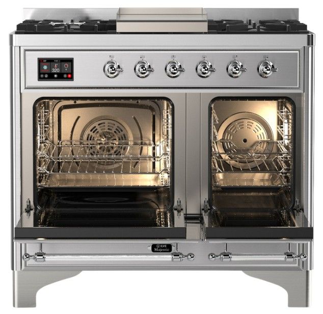 Ilve® Majestic III 40" Stainless Steel Pro Style Dual Fuel Liquid Propane Range with Triple Glass Door and Chrome Trim-1