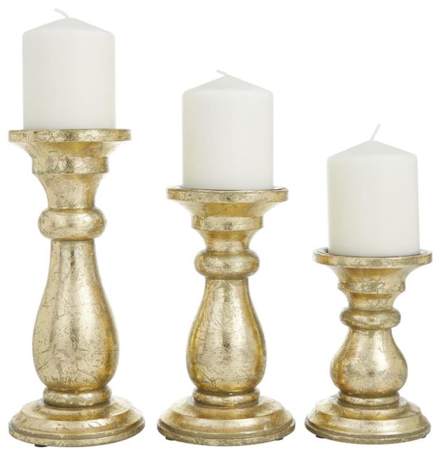 Deco Marche 3-Piece Gold Turned Candle Holder Set-2