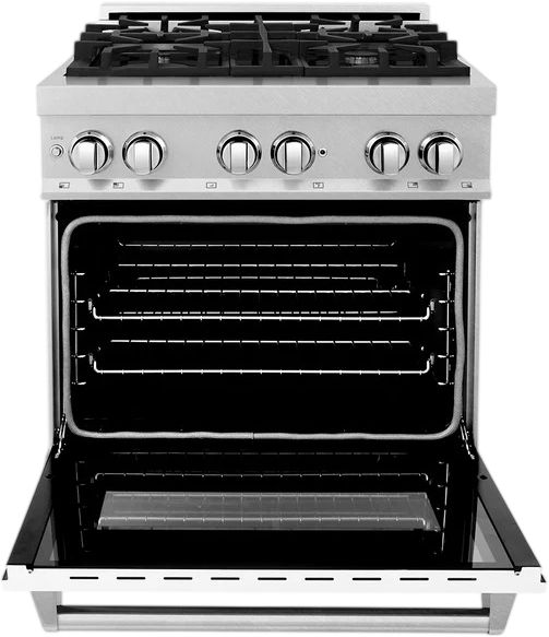 ZLINE 30" Satin Stainless Steel Pro Style Dual Fuel Range with White Matte Door-1