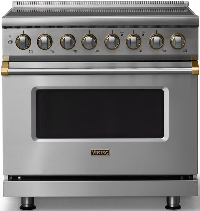 Viking® 5 Series 36" Stainless Steel Pro Style Induction Range with Brushed Brass Trim-0