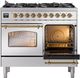 Ilve® Nostalgie II 40" Stainless Steel Pro Style Dual Fuel Range with Brass Trim-3