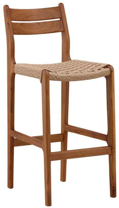 Dovetail Furniture Connelly Natural Synthetic Rattan/Teak Wood Outdoor Barstool-0