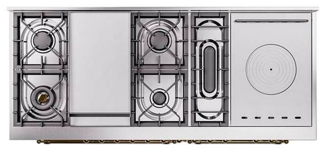 Ilve® Nostalgie II Noblesse 60'' Custom RAL Color Natural Gas Pro Style Dual Fuel Range with Brass Trim-2