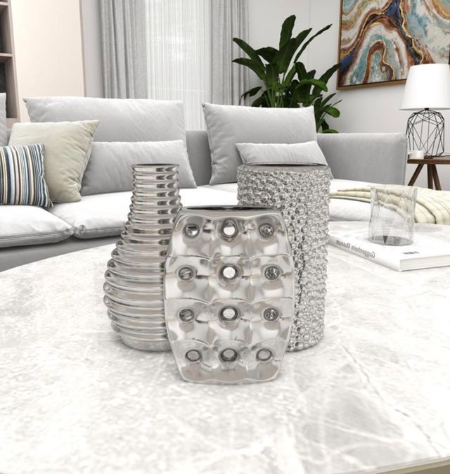 Deco Marche Silver 3-Assorted Decorative Vase with Varying Patterns-3