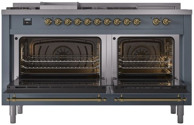 Ilve® Nostalgie II Series 60" Blue Grey Pro Style Dual Fuel Range-2