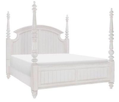 view of the Legacy Classic Cottage Park Aged White Queen Poster Panel Bed