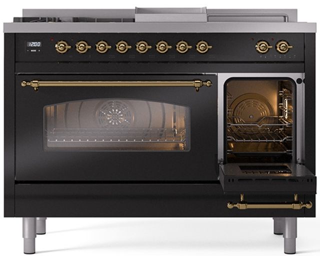Ilve® Nostalgie II Series 48" Glossy Black Pro Style Dual Fuel Range-3