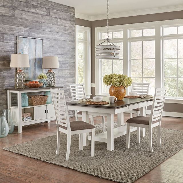 Liberty Furniture Brook Bay 5-Piece Carbon Gray/Textured White Trestle Dining Set-1