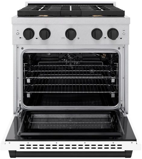 ZLINE Autograph Edition 30" Satin Stainless Steel Pro Style Gas Range with White Matte Door and Matte Black Accents-1