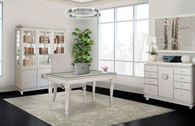Michael Amini® Glimmering Heights Glass Top Writing Desk with Ivory Base-1