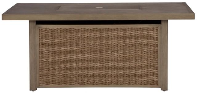 Signature Design by Ashley® Laguna Heights Beige Resin Wicker Outdoor Fire Pit Table with Aluminum Frame-2