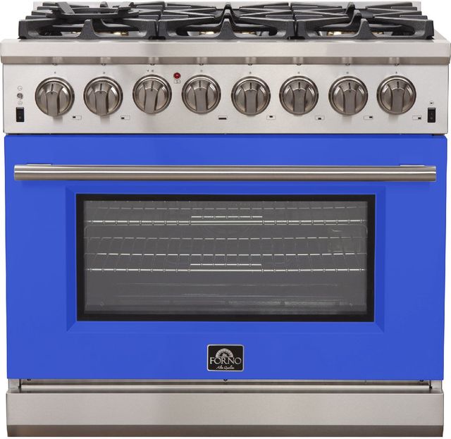 FORNO® Capriasca 36" Stainless Steel Pro Style Dual Fuel Range with Blue Door-0