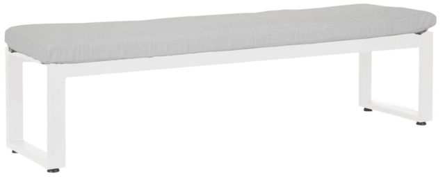 Sunset West Newport Satin White Aluminum Outdoor Dining Bench with Cast Silver Cushion-0