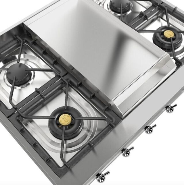 Ilve Nostalgie II 36” Stainless Steel Liquid Propane Rangetop with 6 Burners, Griddle and Chrome Trim-4