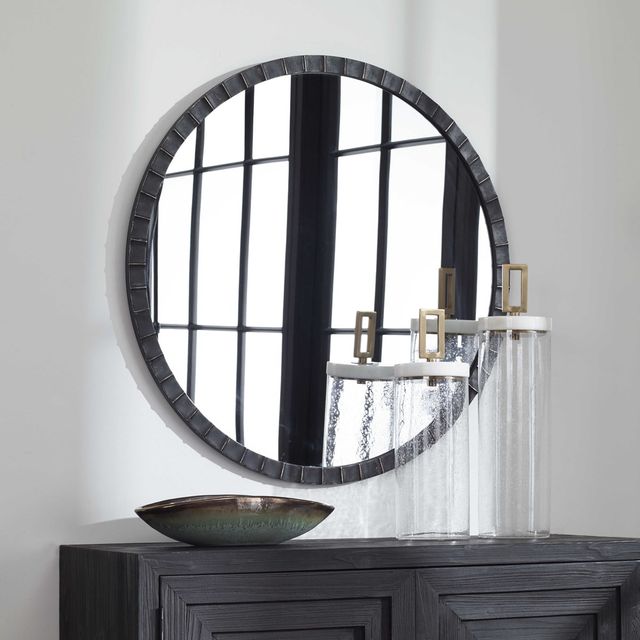 Uttermost® Dandridge Distressed Matte Black Round Mirror-1