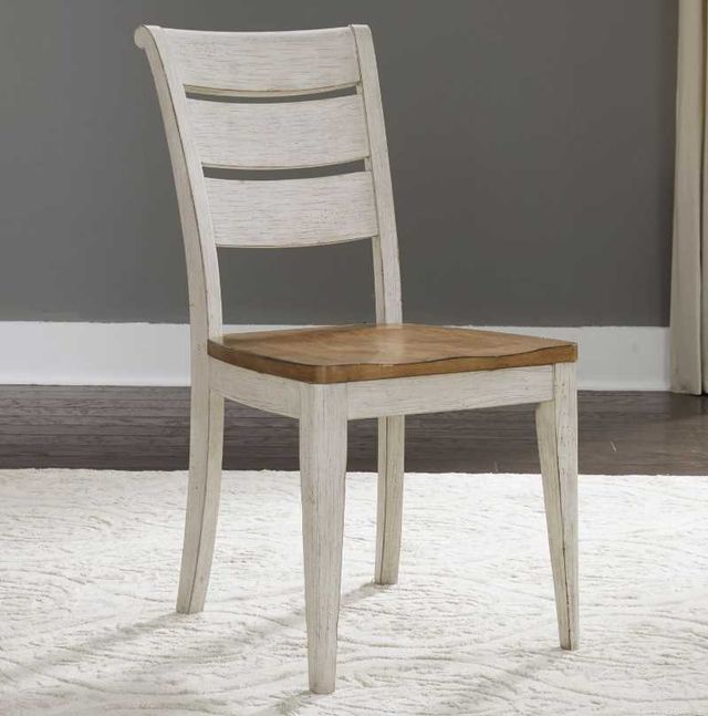 Liberty Furniture Farmhouse Reimagined Antique White/Chestnut Ladder Back Side Chair-1