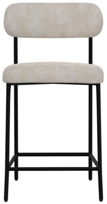 International Furniture Direct Seating Blacksmithing Matte Black/Ivory Upholstered Counter Stool-2