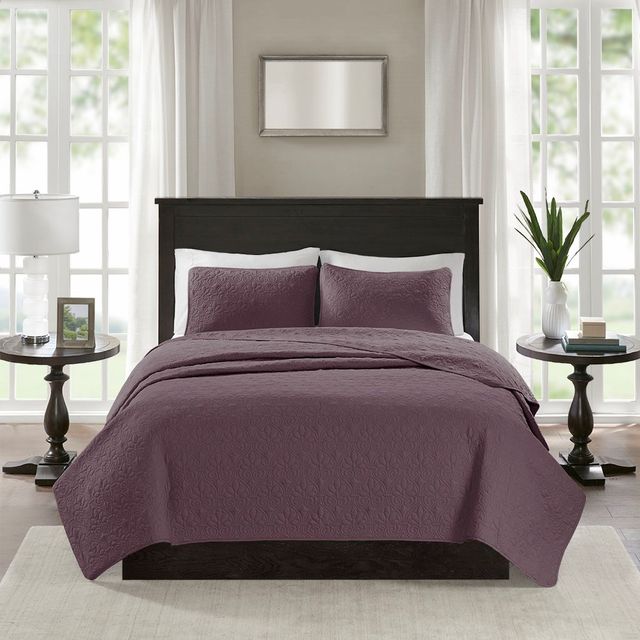 Olliix by Madison Park Purple Full/Queen Quebec Reversible Coverlet Set-2