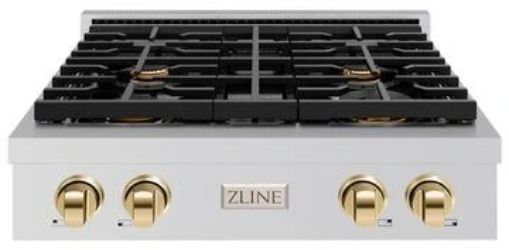 ZLINE Paramount Autograph Edition 30" Stainless Steel Gas Cooktop with Polished Gold Accents-0