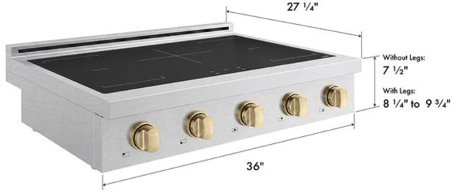 ZLINE Paramount 36" Satin Stainless Steel Induction Rangetop with 5-Element Cooktop and Champagne Bronze Accents-1