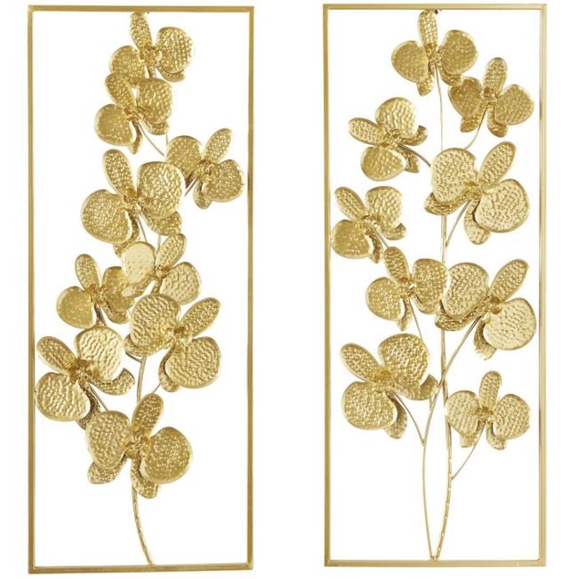 Deco Marche Cosmoliving 2-Piece Gold Metal Floral Orchid Wall Decor Set-0