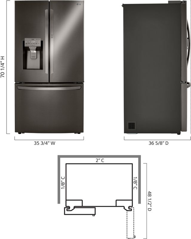 LG 36 in. 29.7 Cu. Ft. PrintProof™ Black Stainless Steel French Door Refrigerator-2