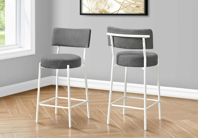 Monarch Specialties Inc. 2-Piece Grey/White 37" Upholstered Counter Height Barstools Set-1
