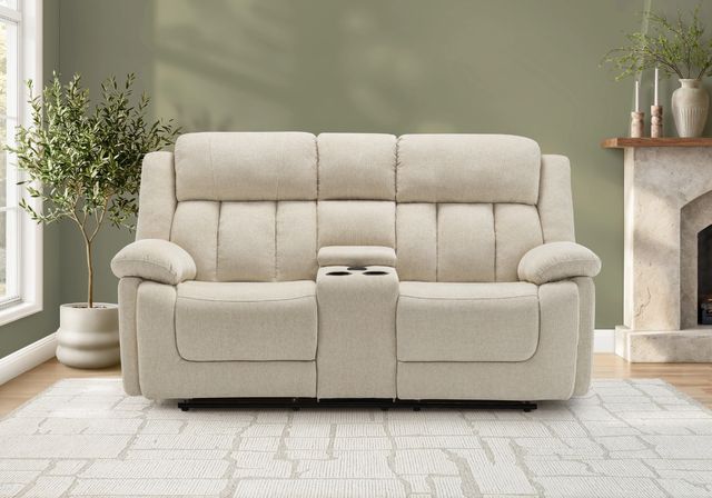 Monarch Specialties Inc. Beige 63" Upholstered Power 2-Seater Reclining Loveseat with Console-1