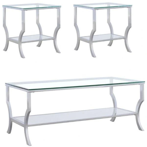 Coaster® Saide 3-Piece Tempered Glass Top Occasional Table with Chrome Base Set-0