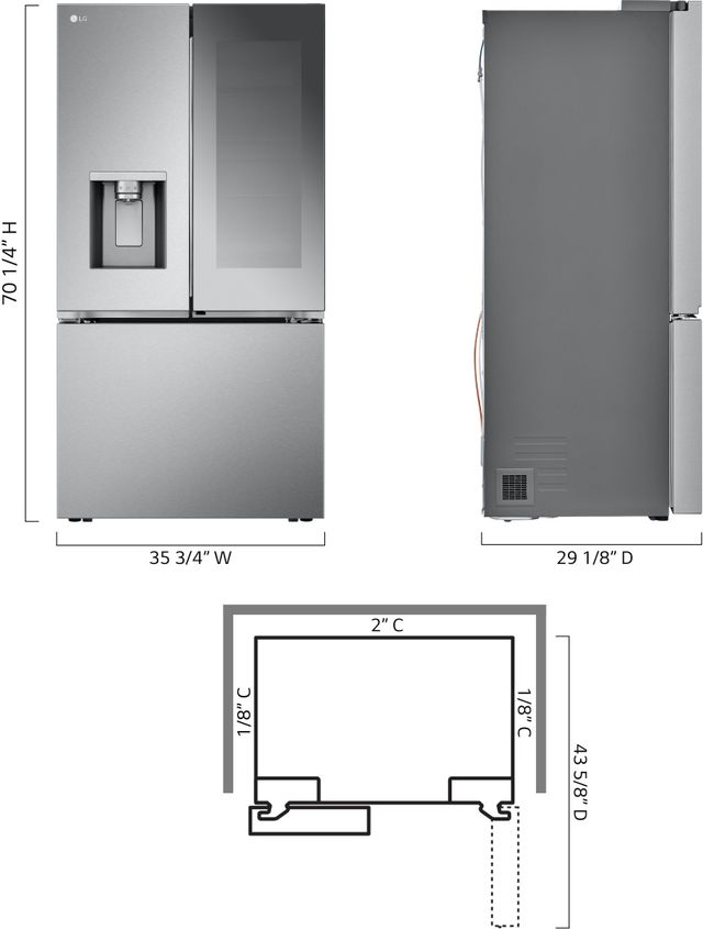 LG 36" 25.5 Cu. Ft. PrintProof™ Stainless Steel Counter Depth French Door Refrigerator with CraftIce™-2