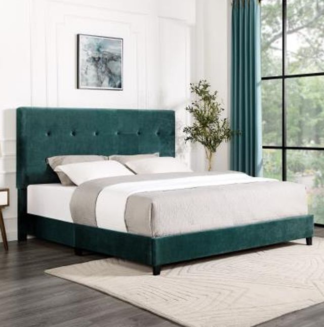Legends Home Bridger Green Velvet King Upholstered Panel Bed-1