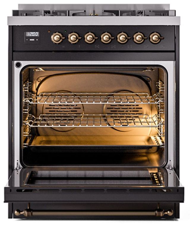 Ilve® Nostalgie II Series 30" Glossy Black Pro Style Dual Fuel Range-3