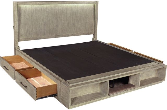 aspenhome® Platinum Gray Linen Queen Bookcase Storage Bed-3