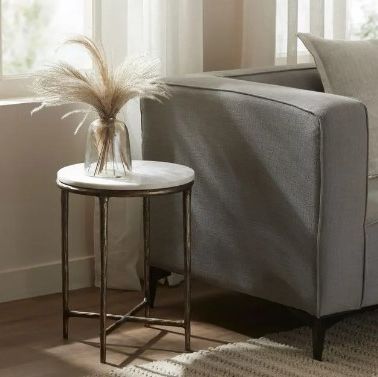 Renwil® Pearson Natural White Side Table with Brass Base-4