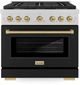 ZLINE Autograph Edition Paramount 36" Satin Stainless Steel Pro Style Gas Range with Black Matte Door and Champagne Bronze Accents-0