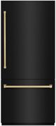 ZLINE Autograph Edition 36" 19.8 Cu. Ft. Black Stainless Steel Built-In Bottom Freezer Refrigerator with Water Dispenser, Ice Maker and Champagne Bronze Accents-0