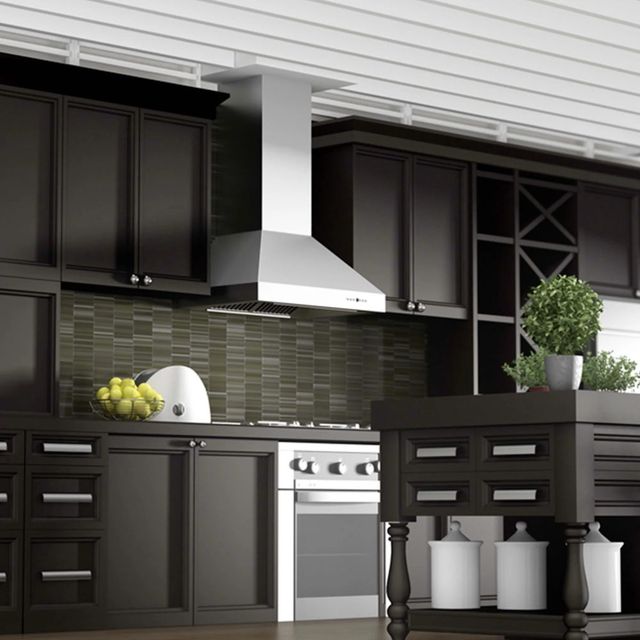ZLINE 36" Stainless Steel Professional Convertible Vent Wall Mount Range Hood with Crown Molding-1