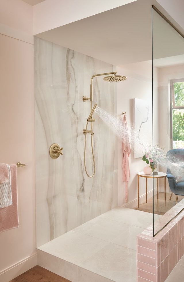 Brizo Essential™ Brilliance® Luxe Gold® 12" Linear Round Soothing Spray Single-Function Raincan Shower Head-3