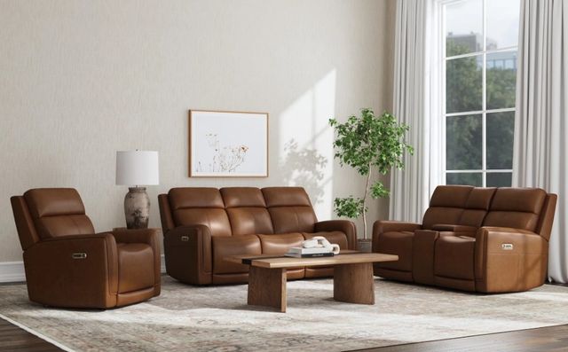 Flexsteel® Alister Sedona Brown Leather Power Gliding Sofa with Power Headrests and Lumbar-2