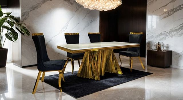Furniture of America® Basilicata 7-Piece Gold Dining Table Set with Black Chairs-0