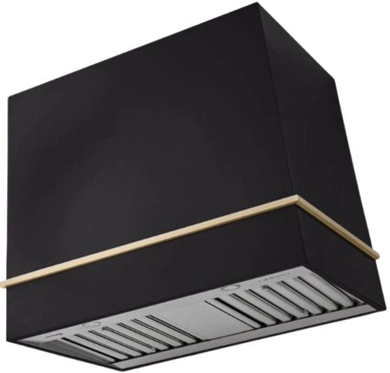 AGA Loge 48" Matte Black Wall Mounted Range Hood  with Brushed Brass Trim-0