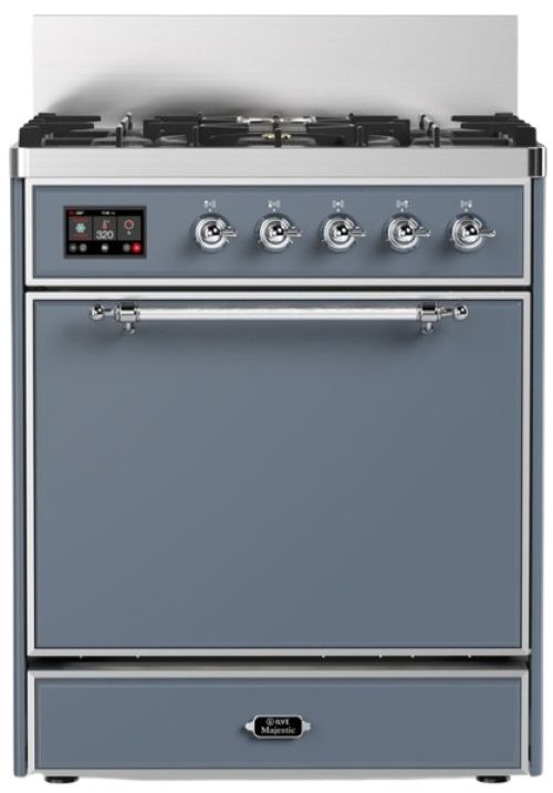 Ilve® Majestic III 30" Blue Gray Pro Style Dual Fuel Natural Gas Range with 5 Black Brass Burners and Chrome Trim-0
