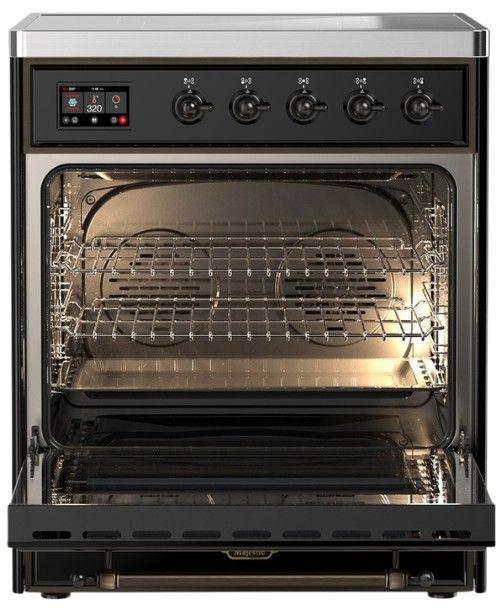 Ilve® Majestic III 30" Glossy Black Pro Style Induction Range with Solid Door and Burnished Trim-1